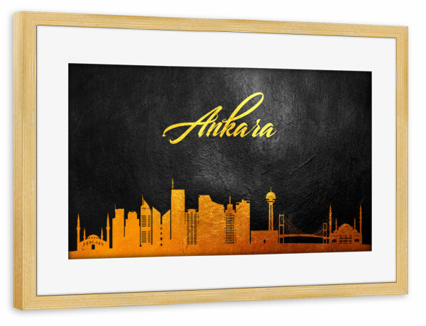 Poster mit Rahmen kiefer "Ankara Turkey Gold Skyline" artboxONE - Städte - Skyline,Turkey