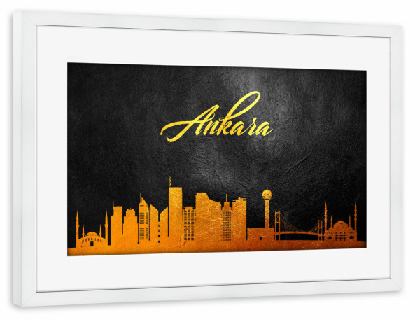 Poster mit Rahmen weiß "Ankara Turkey Gold Skyline" artboxONE - Städte - Skyline,Turkey