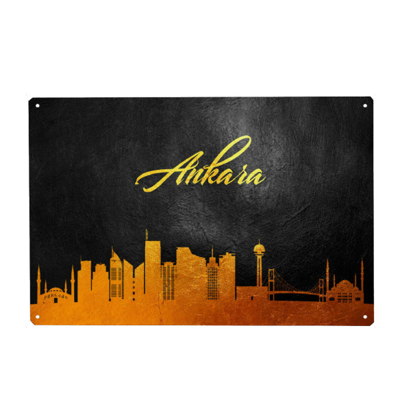 Holzbild "Ankara Turkey Gold Skyline" artboxONE - Städte - Skyline,Turkey