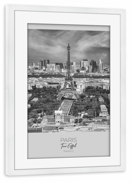 Poster mit Rahmen weiß "Im Fokus PARIS Eiffelturm Anblick" artboxONE - Schwarzweiß,Architektur,Städte / Paris
