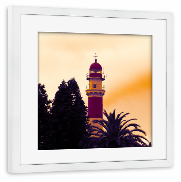 Poster mit Rahmen weiß "Swakopmund Leuchtturm" artboxONE - Reise,Reise / Strand und Meer,Reise / Afrika,Reise / Länder