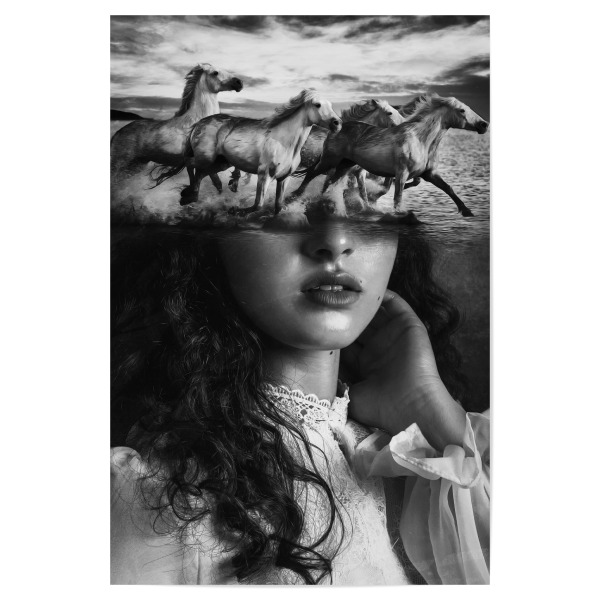 Poster 30x20 cm "Horses at the beach by Tas BW" artboxONE - Natur,Tiere,Menschen,Schwarzweiß