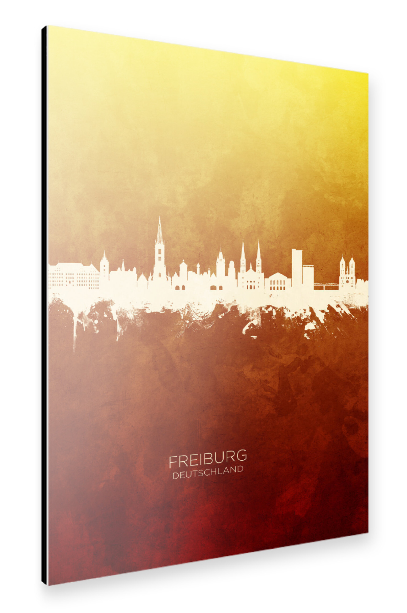 Alu-Dibond "Freiburg Skyline RedYellow" 75x50 cm artboxONE
