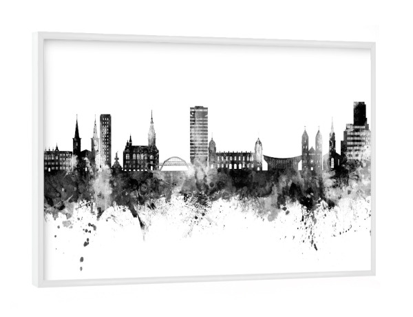 Poster mit weißem Rahmen "Wuppertal Germany Skyline Black" artboxONE - Städte