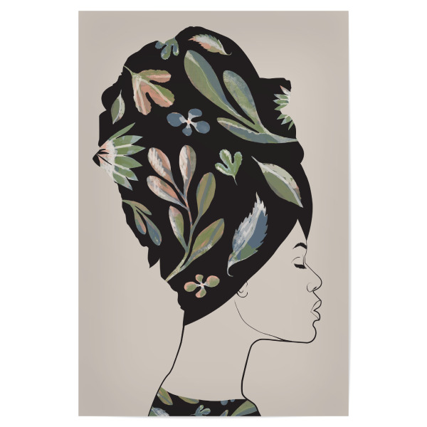Poster "African Black Plant" artboxONE - Abstrakt,Menschen - Woman,Turban,Leaf,Plant,Female,Frau