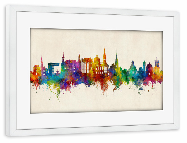 Poster mit Rahmen weiß "Aachen Germany Skyline Urban" artboxONE - Städte