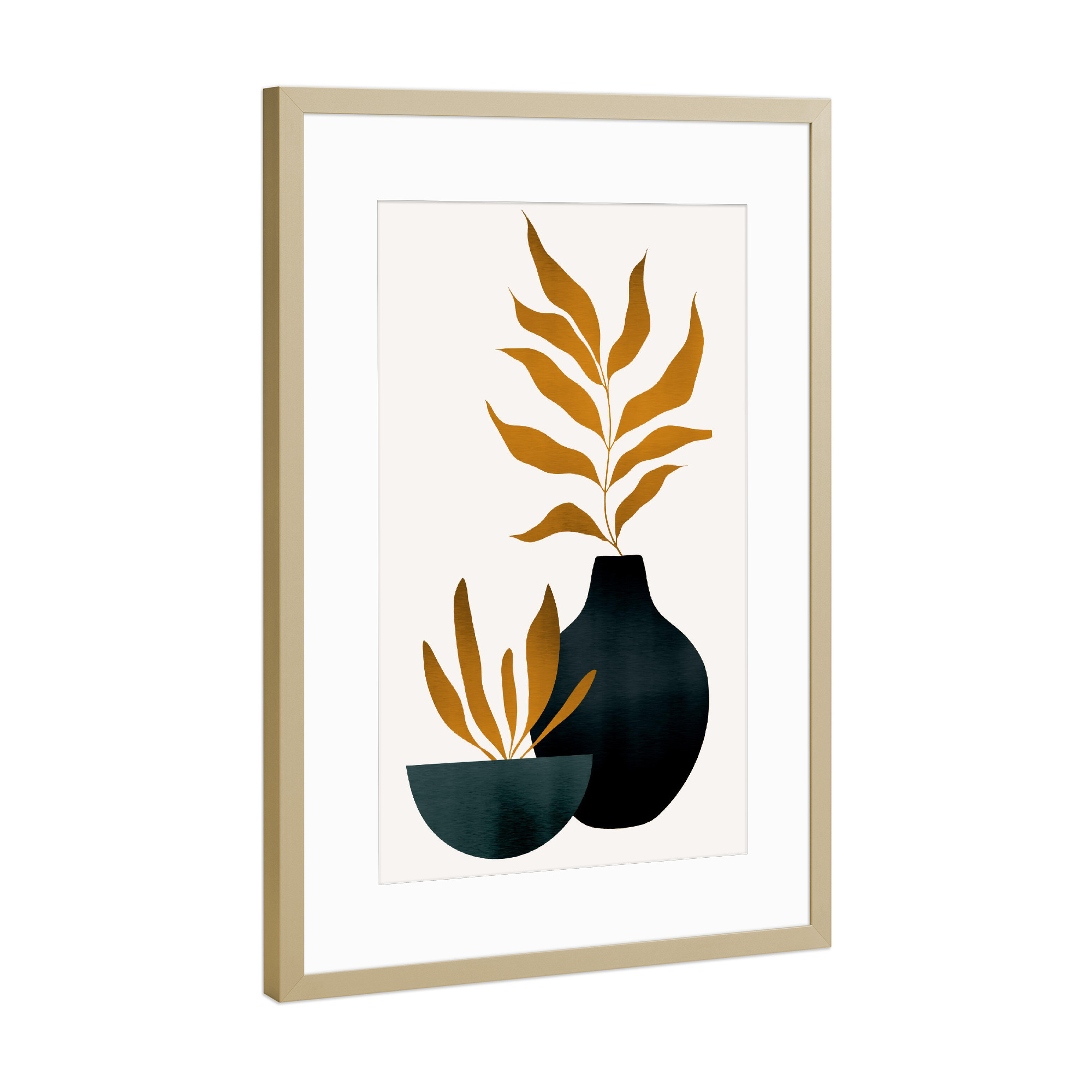 Poster mit Rahmen Gold "Autumn Flowers" artboxONE - Abstrakt - Vase,Blumen,Pflanzen,Abstrakt,Skandinavisch,Modern,Flowers,Abstract,Blätter,Floral