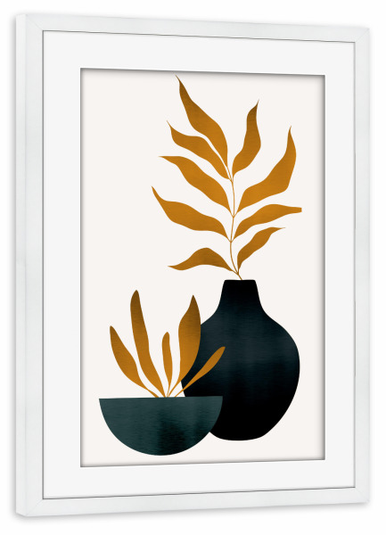 Poster mit Rahmen weiß "Autumn Flowers" artboxONE - Abstrakt - Vase,Blumen,Pflanzen,Abstrakt,Skandinavisch,Modern,Flowers,Abstract,Blätter,Floral