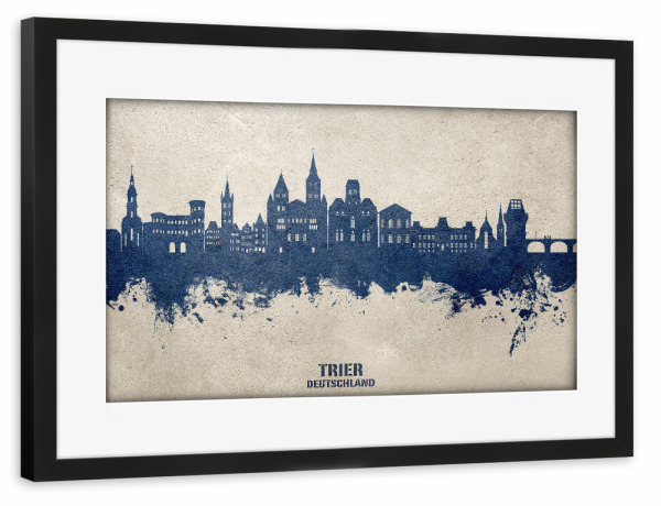 Poster mit Rahmen schwarz "Trier Germany Skyline PaintBlue" artboxONE - Städte