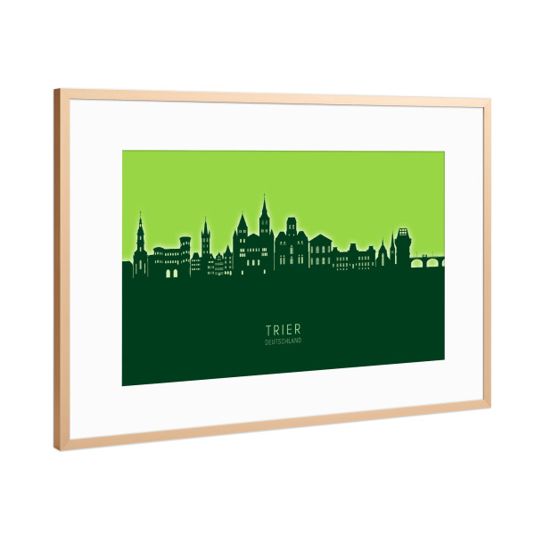 Poster mit Rahmen Kupfer "Trier Germany Skyline Glow Green" artboxONE - Städte
