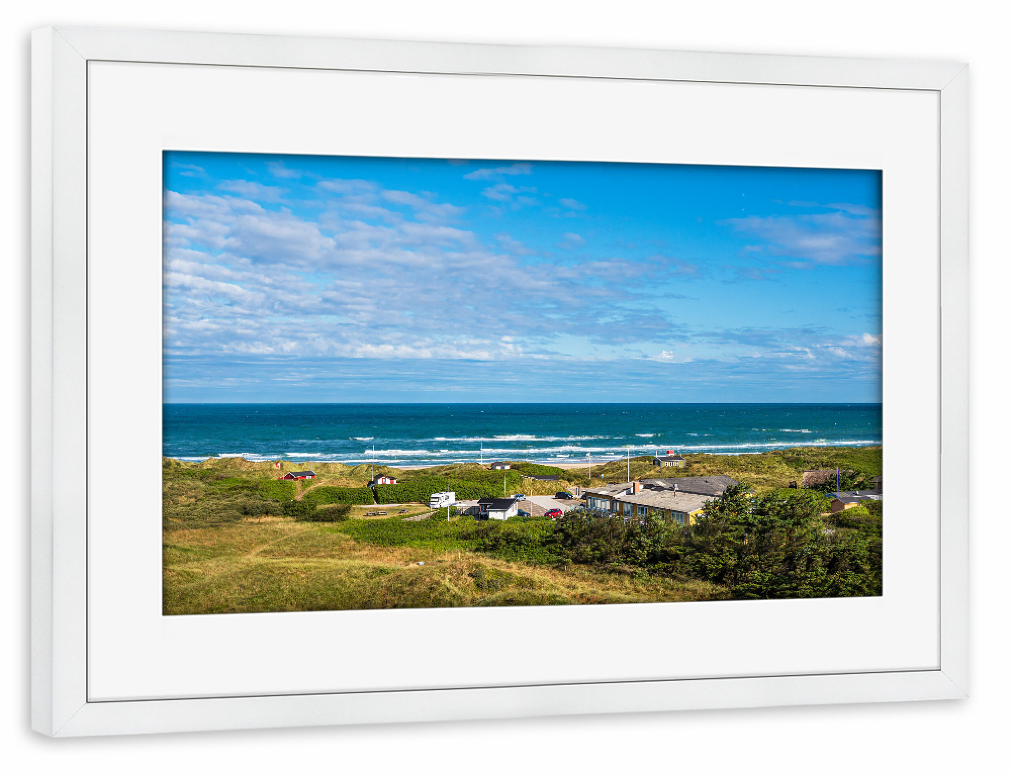 Poster mit Rahmen weiß "Strand und Düne in Tornby" artboxONE - Natur,Reise,Architektur,Reise / Strand und Meer,Reise / Länder