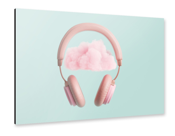 Alu-Dibond "Pink headphones with cloud" 30x20 cm artboxONE