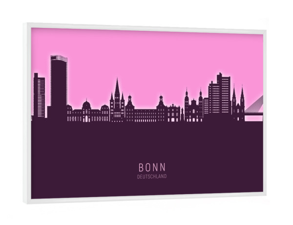 Poster mit weißem Rahmen "Bonn Germany Skyline Glow Pink" artboxONE - Städte - Bonn,Deutschland,Skyline,Cityscape,Stadtbild,Watercolor,Painting