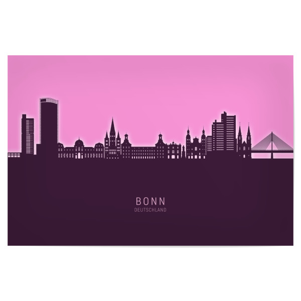 Poster 30x20 cm "Bonn Germany Skyline Glow Pink" artboxONE - Städte - Bonn,Deutschland,Skyline,Cityscape,Stadtbild,Watercolor,Painting