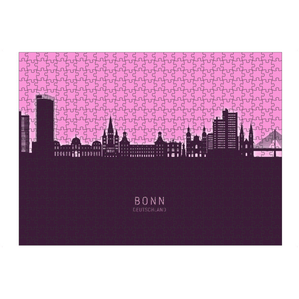 Puzzle Ravensburger "Bonn Germany Skyline Glow Pink" artboxONE - Städte - Bonn,Deutschland,Skyline,Cityscape,Stadtbild,Watercolor,Painting