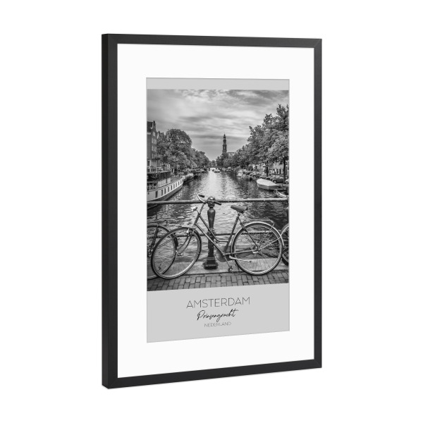 Poster mit Rahmen Schwarz (Metallic) "Im Fokus: AMSTERDAM Prinsengracht" artboxONE - Schwarzweiß,Städte / Amsterdam