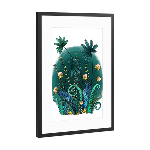 Poster mit Rahmen Schwarz (Metallic) "Dschungelgrün" artboxONE - Natur,Floral,Abstrakt