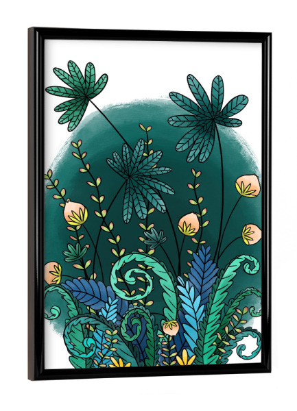Poster mit schwarzem Rahmen "Dschungelgrün" artboxONE - Natur,Floral,Abstrakt - Dschungel,Grün,Illustration,Floral,Jungle,Natur,Nature,Pflanze,Plant