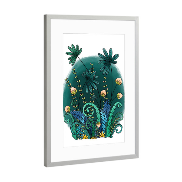 Poster mit Rahmen Silber "Dschungelgrün" artboxONE - Natur,Floral,Abstrakt - Dschungel,Grün,Illustration,Floral,Jungle,Natur,Nature,Pflanze,Plant