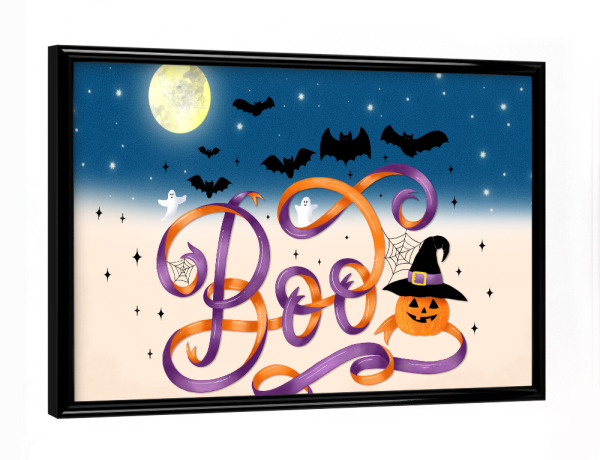 Poster mit schwarzem Rahmen "Halloween: es spukt" artboxONE - Typografie,Halloween,Lustig