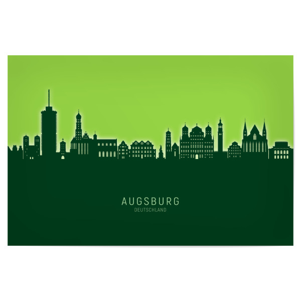 Poster 30x20 cm "Augsburg Skyline Glow Green" artboxONE - Städte - Augsburg,Deutschland,Skyline,Cityscape,Stadtbild,Watercolor,Painting