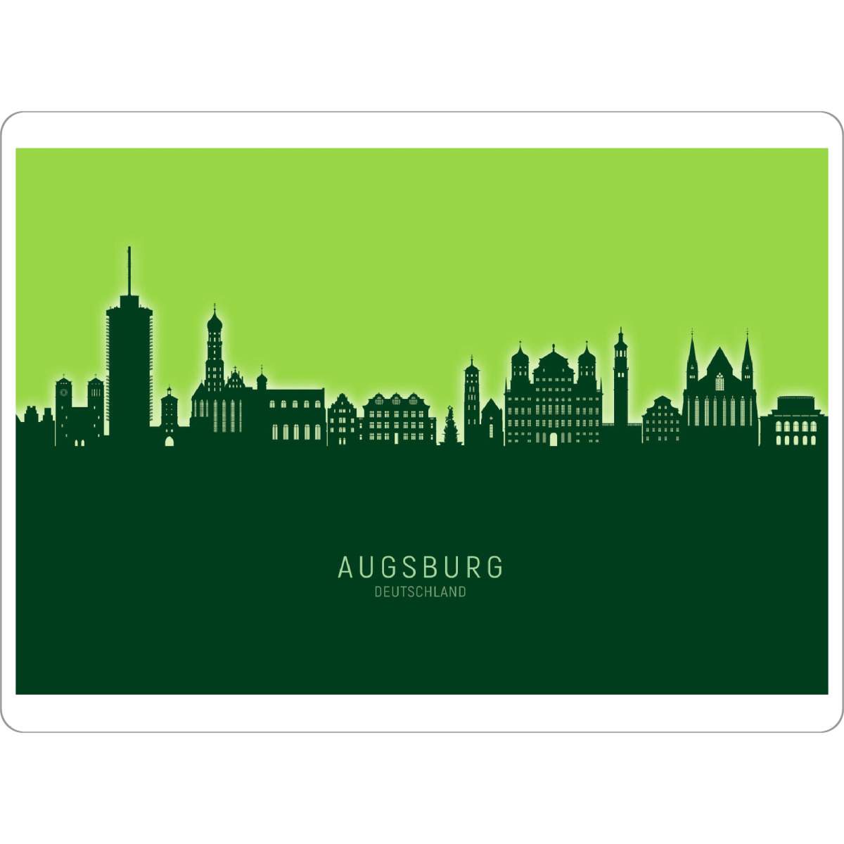 Tischset "Augsburg Skyline Glow Green" artboxONE - Städte - Augsburg,Deutschland,Skyline,Cityscape,Stadtbild,Watercolor,Painting - Bild augsburg