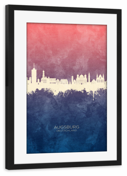 Poster mit Rahmen schwarz "Augsburg Germany Skyline BlueRose" artboxONE - Städte