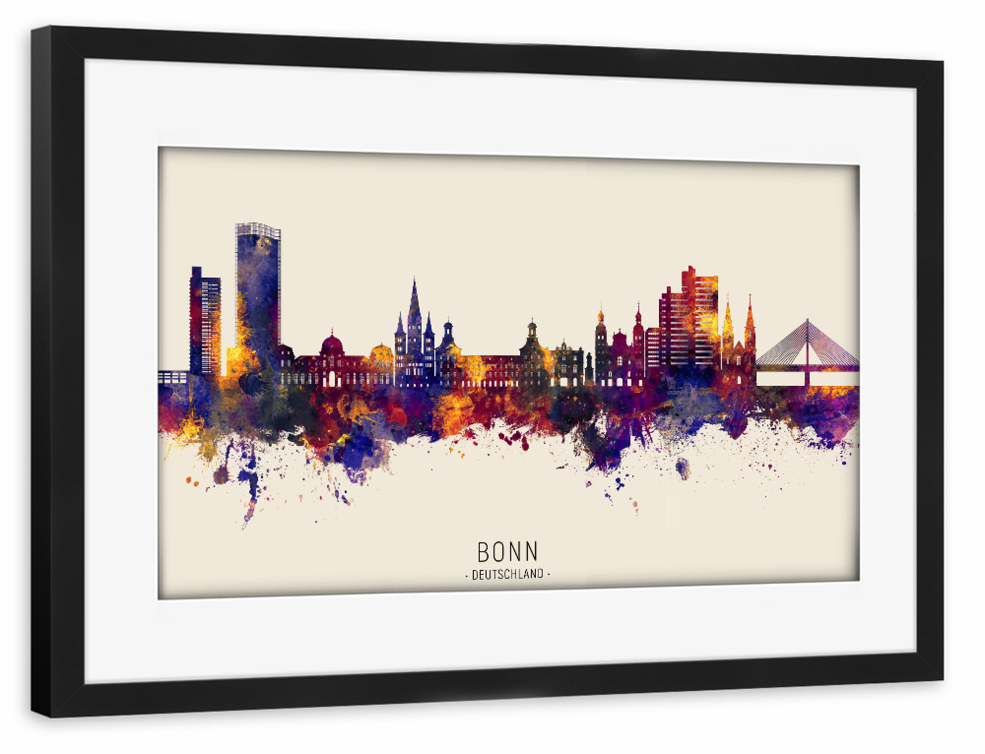 Poster mit Rahmen schwarz "Bonn Germany Skyline Autumn Name" artboxONE - Städte