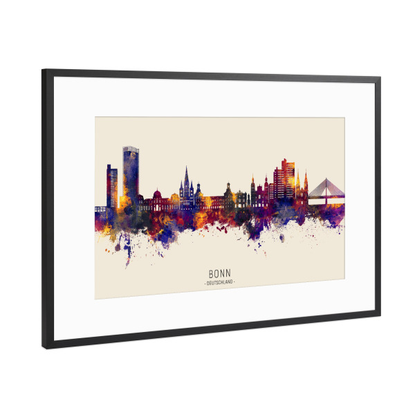 Poster mit Rahmen Schwarz (Metallic) "Bonn Germany Skyline Autumn Name" artboxONE - Städte