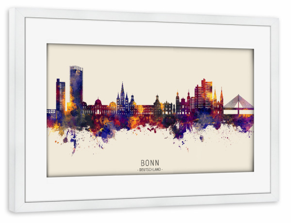 Poster mit Rahmen weiß "Bonn Germany Skyline Autumn Name" artboxONE - Städte