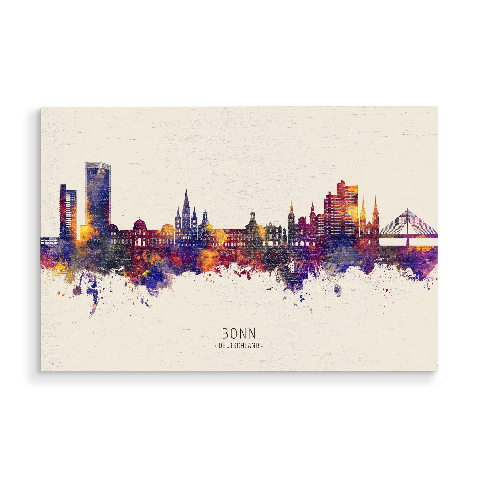 Holzbild "Bonn Germany Skyline Autumn Name" artboxONE - Städte - Bonn,Deutschland,Skyline,Cityscape,Stadtbild,Watercolor,Painting,City,Stadt,Germany