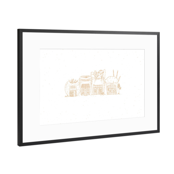 Poster mit Rahmen Schwarz (Metallic) "Storefronts grocery, asian food" artboxONE - Städte,Essen & Trinken,Architektur