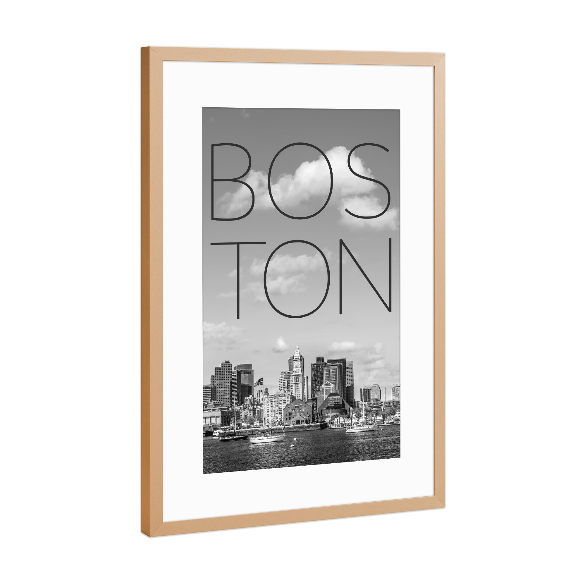 Poster mit Rahmen Kupfer "Skyline von Boston" artboxONE - Schwarzweiß,Städte / Boston