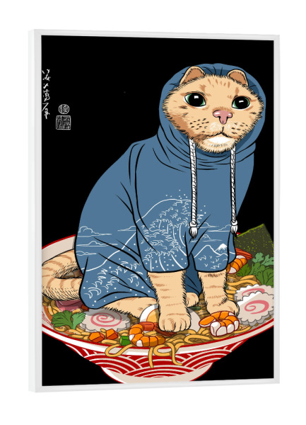 Poster mit weißem Rahmen "Japanese cat on ramen" artboxONE - Tiere