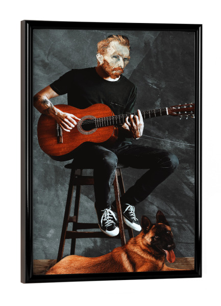 Poster mit schwarzem Rahmen "Vincent playing guitar" artboxONE - Tiere,Menschen,Musik