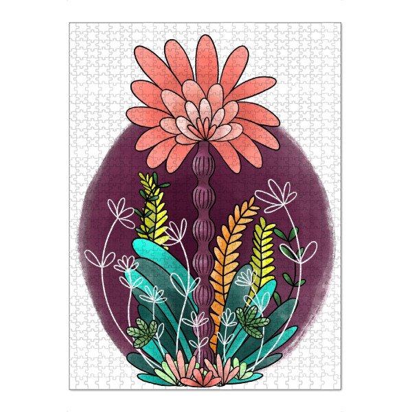 Puzzle Ravensburger "Rosa Palme" artboxONE - Natur,Floral,Abstrakt - Floral,Illustration,Palme,Rosa,Blumen,Flowers,Botanical,Botanisch,Colorful,Bunt