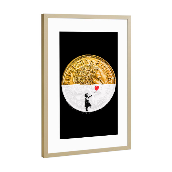 Poster mit Rahmen Gold "Street Art Money" artboxONE - Streetart - Money,Gold,Golden,Graffiti,Girl,Mädchen,Collage