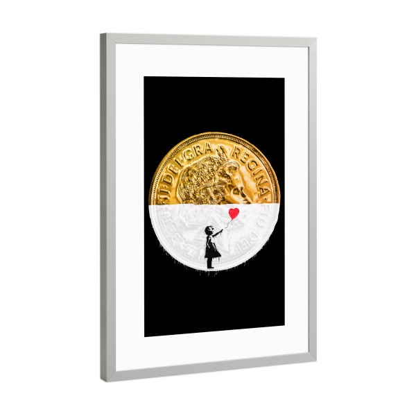 Poster mit Rahmen Silber "Street Art Money" artboxONE - Streetart - Money,Gold,Golden,Graffiti,Girl,Mädchen,Collage