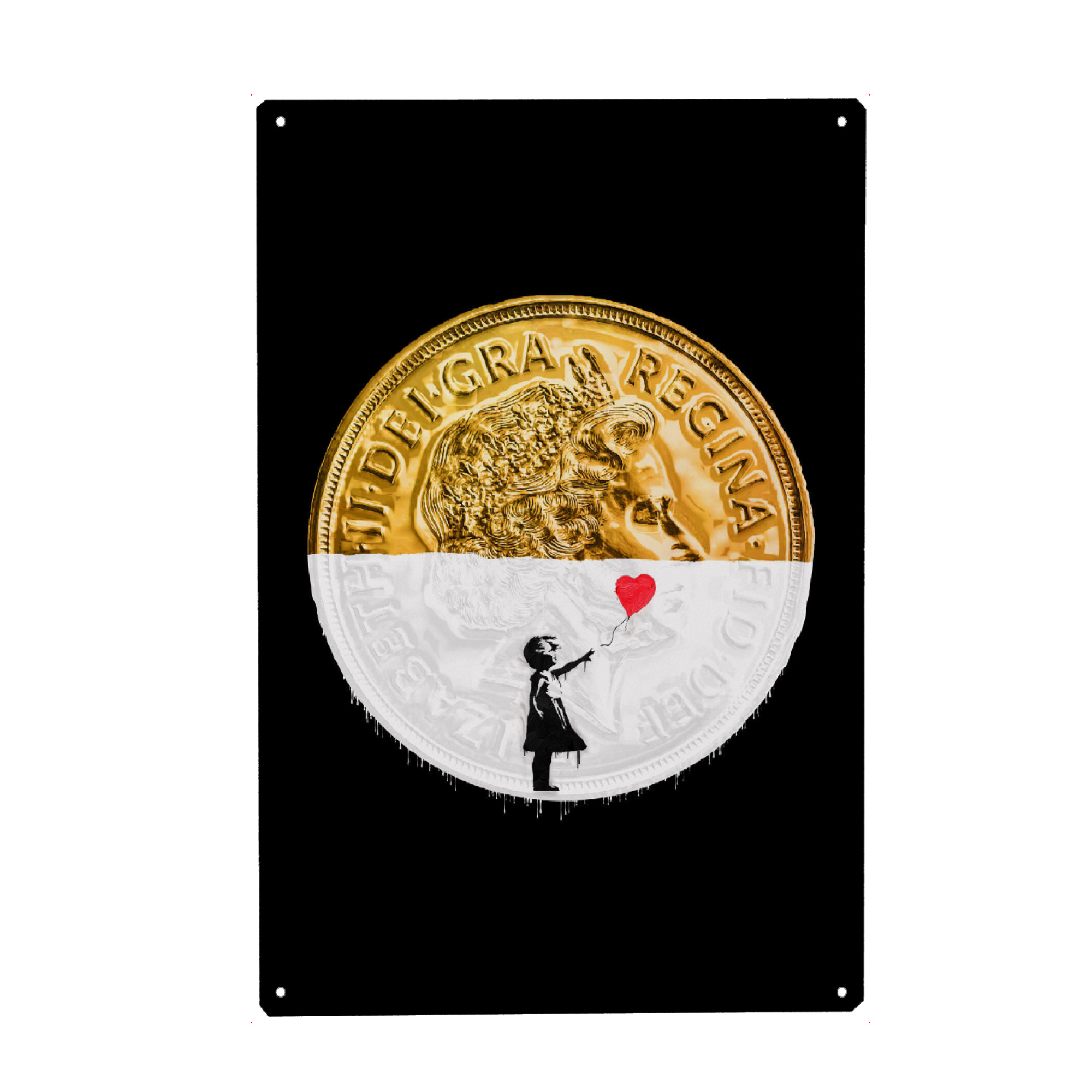 Metall Poster "Street Art Money" artboxONE - Streetart - Money,Gold,Golden,Graffiti,Girl,Mädchen,Collage - Blechschild