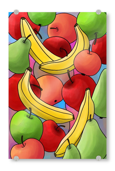 Acrylglasbild "Fruitbomb" artboxONE - Natur,Essen & Trinken / Obst & Gemüse - Obst,Fruits,Banana,Apfel,Birne,Apple,Illustration,Outline,Früchte