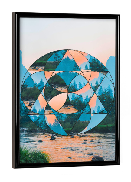 Poster mit schwarzem Rahmen "Landschaft / Sonne / Berge" artboxONE - Natur,Reise,Abstrakt,Geometrie