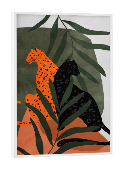 Poster mit weißem Rahmen "Big Cats with leaves" artboxONE - Floral,Tiere,Abstrakt