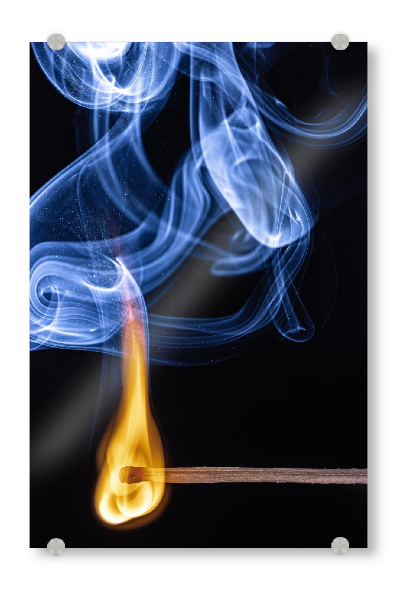 Acrylglasbild "Entzündet" artboxONE - Abstrakt - Feuer,Rauch,Streichholz,Schwarz,Rot,Gelb,Makro,Makrofotografie