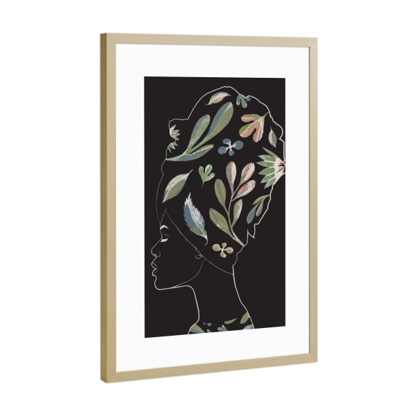 Poster mit Rahmen Gold "African Plant Black" artboxONE - Abstrakt,Menschen - Woman,Women,Leaf,Black,Frau,Bunt,Colorful,Blätter,Plant,Pflanzen,Afro