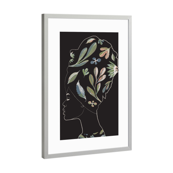 Poster mit Rahmen Silber "African Plant Black" artboxONE - Abstrakt,Menschen - Woman,Women,Leaf,Black,Frau,Bunt,Colorful,Blätter,Plant,Pflanzen,Afro