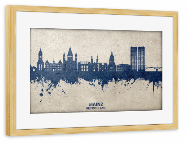 Poster mit Rahmen kiefer "Mainz Germany Skyline PaintBlue" artboxONE - Städte
