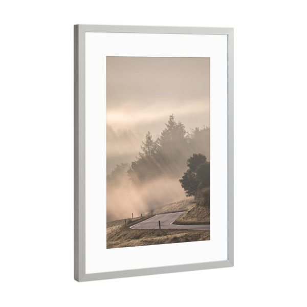 Poster mit Rahmen Silber "Foggy Road" artboxONE - Natur,Reise