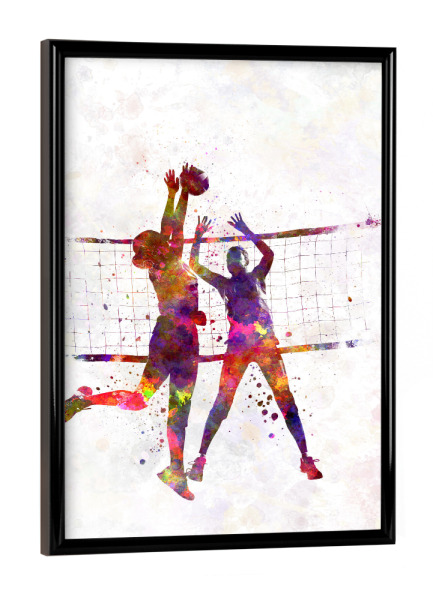 Poster mit schwarzem Rahmen "Watercolor volleyball player-j" artboxONE - Sport