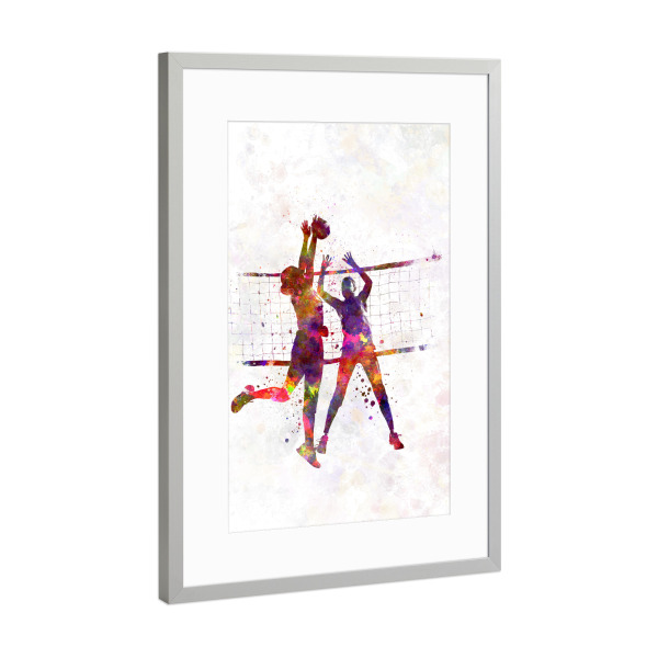 Poster mit Rahmen Silber "Watercolor volleyball player-j" artboxONE - Sport