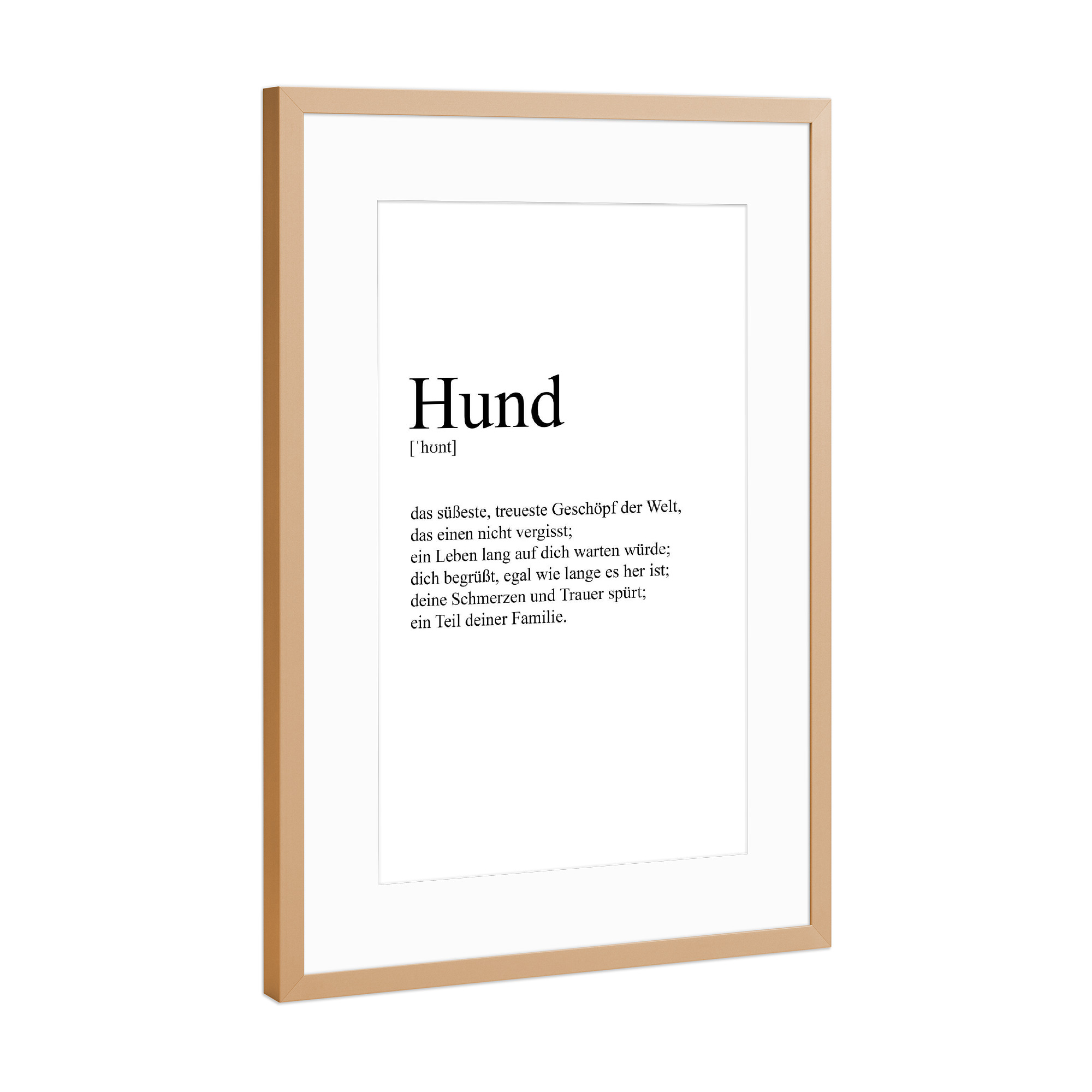 Poster mit Rahmen Kupfer "Hund Definition" artboxONE - Typografie,Tiere